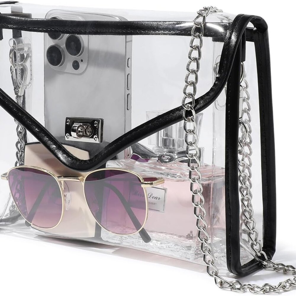 Clear Purse for Women Stadium Approved, Clear Crossbody Bag with Leather Edging